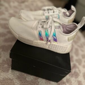 Adidas White Sneakers with Iridescent Stripes